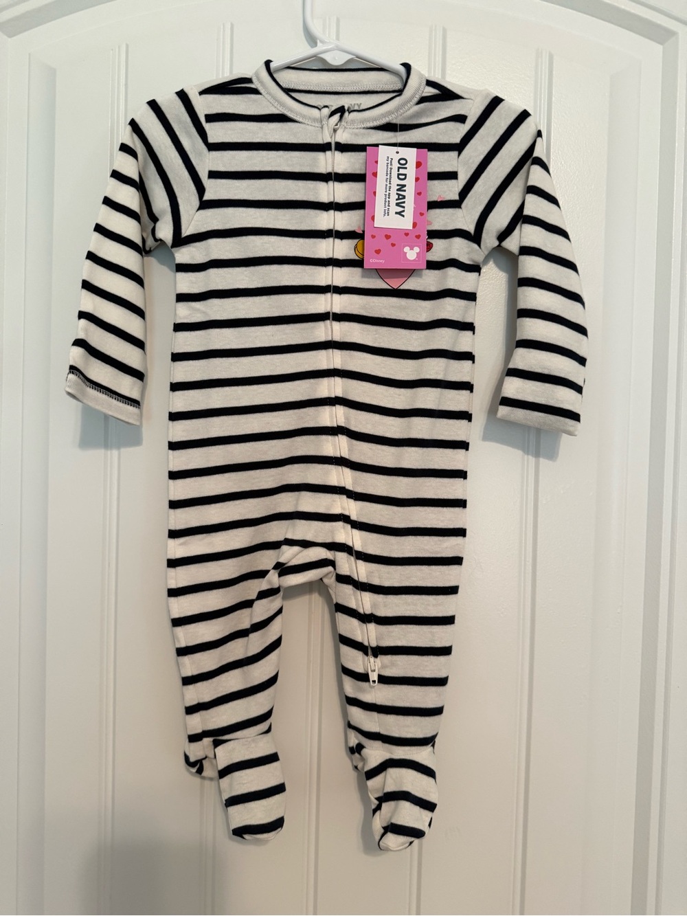 Old Navy Disney Mickey & Minnie Black & White Striped Footed One-Piece